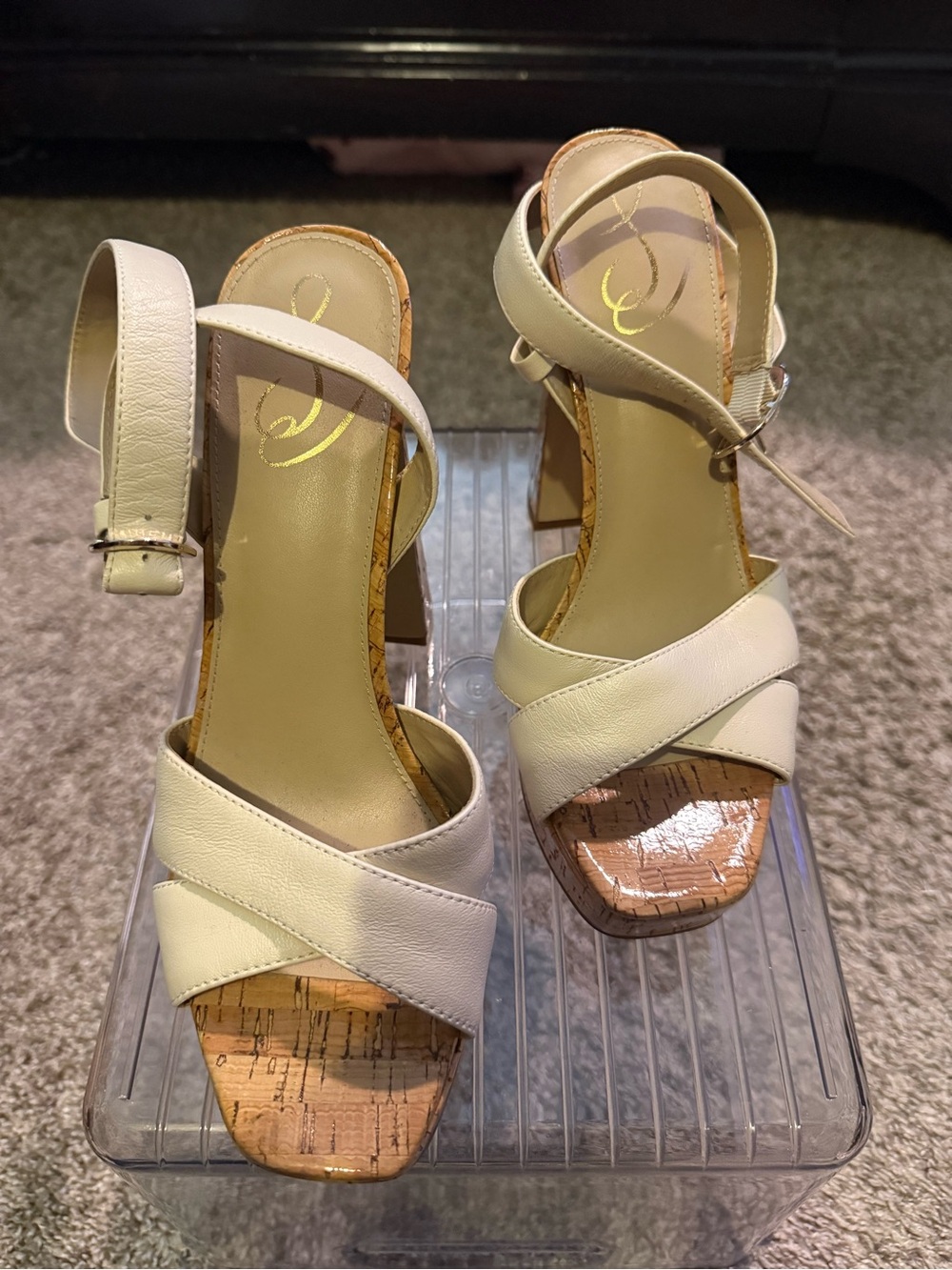 Sam Edelman Cream Cork Block Heel Sandals